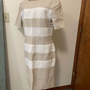 Vintage Kathie Lee Collection Beige and White Midi Dress